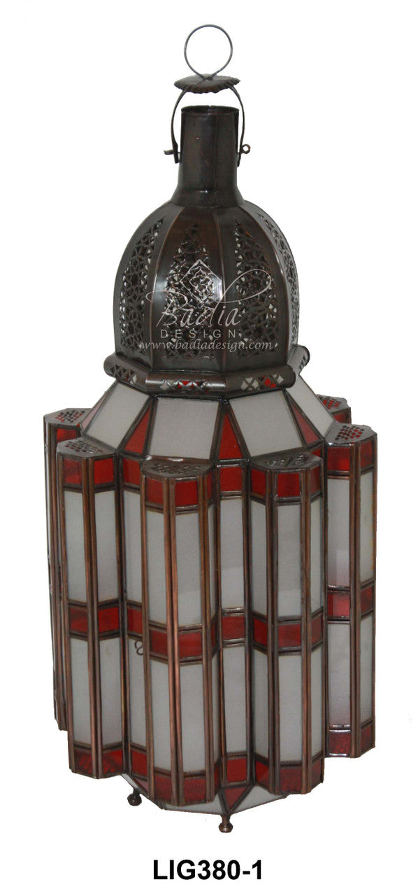 Large Floor Lantern with Multi Color Glass