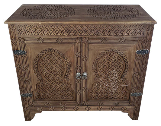 Large Stained Hand Carved Cedar Wood Cabinet