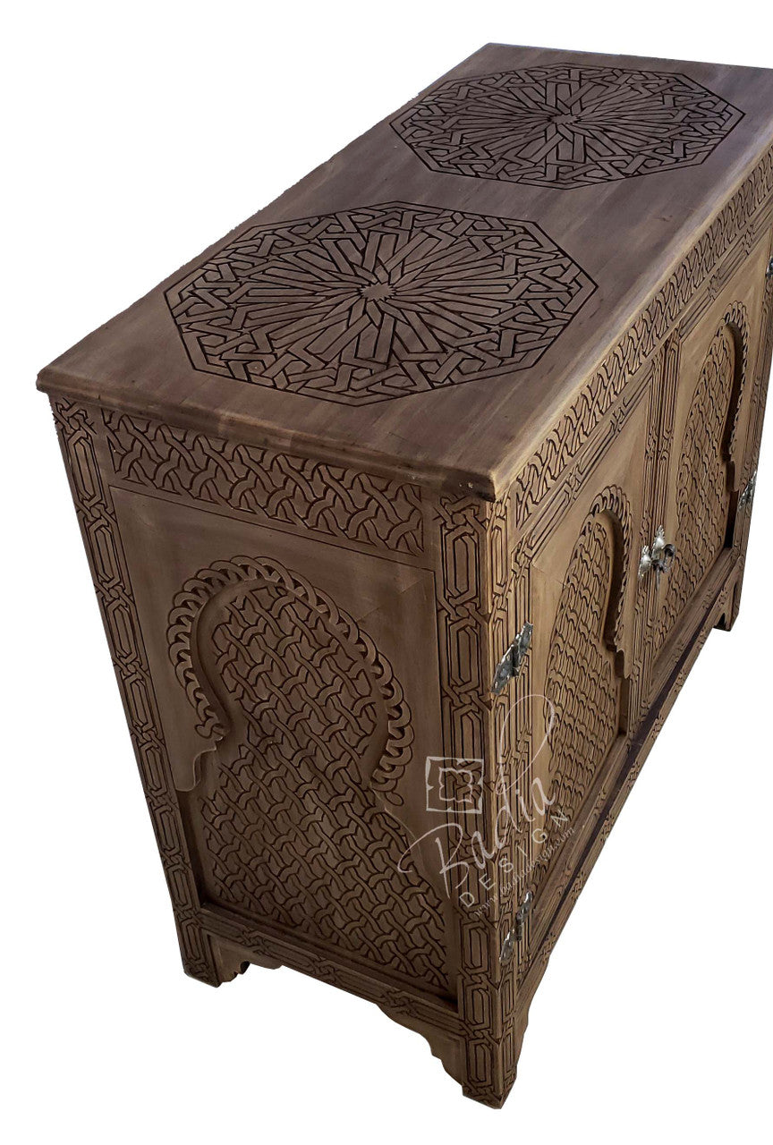 Large Stained Hand Carved Cedar Wood Cabinet