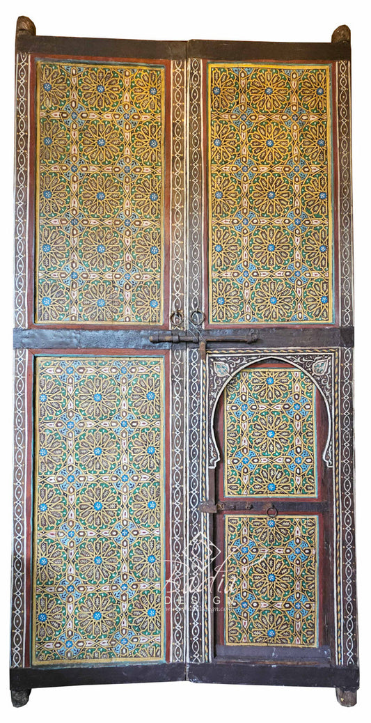 Vintage Multi-Color Hand Painted Wooden Door