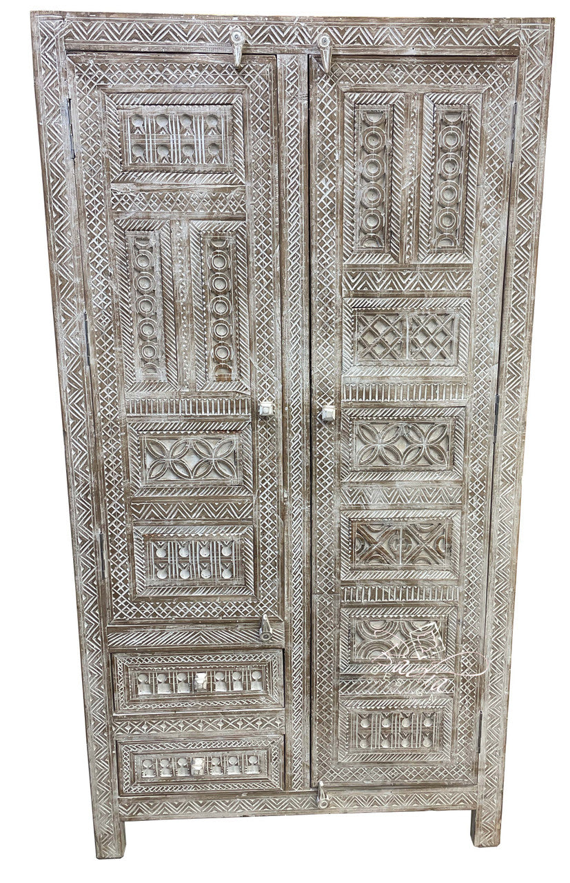 Tall Vintage Moroccan Wooden Cabinet