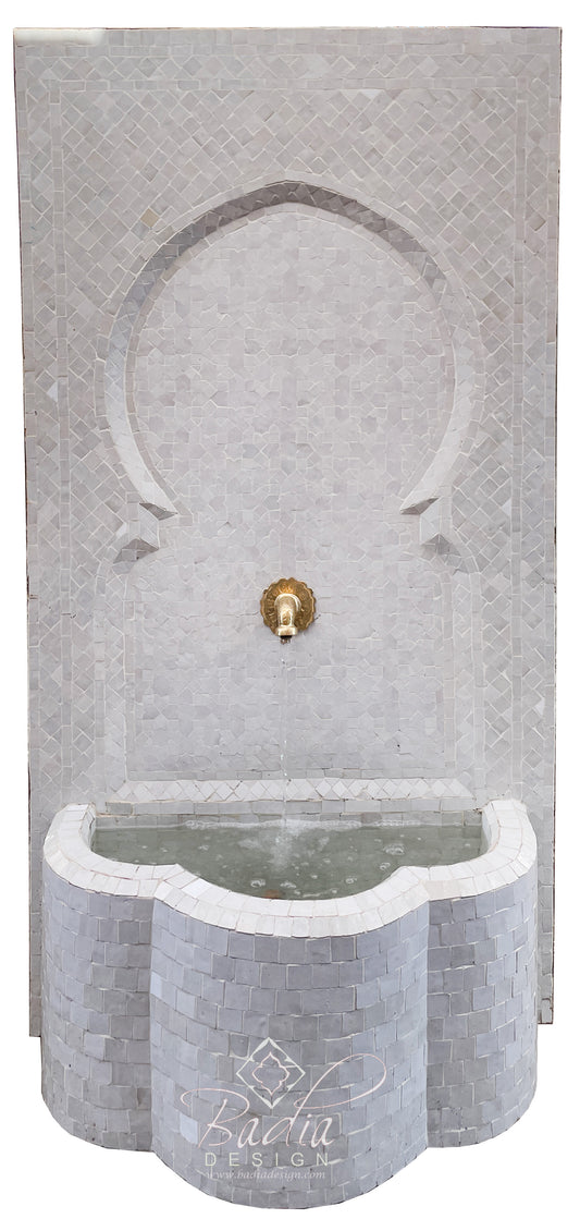 Large Solid White Mosaic Water Fountain