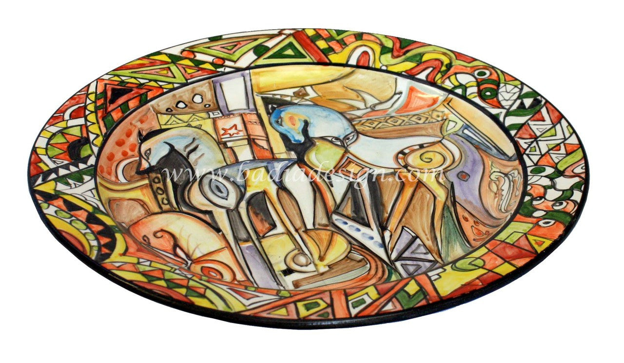 Large Artistic Hand Painted Ceramic Plate
