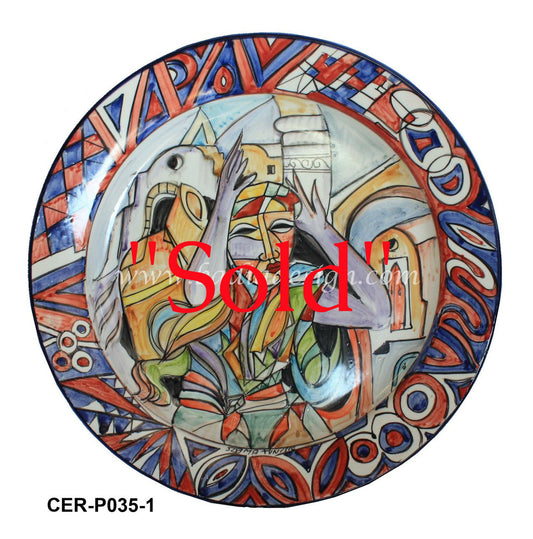 Large Artistic Hand Painted Ceramic Plate