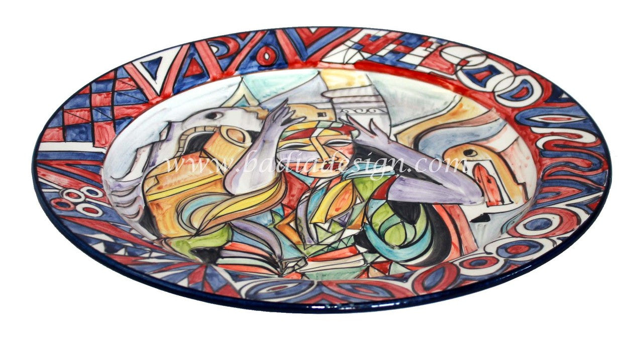 Large Artistic Hand Painted Ceramic Plate