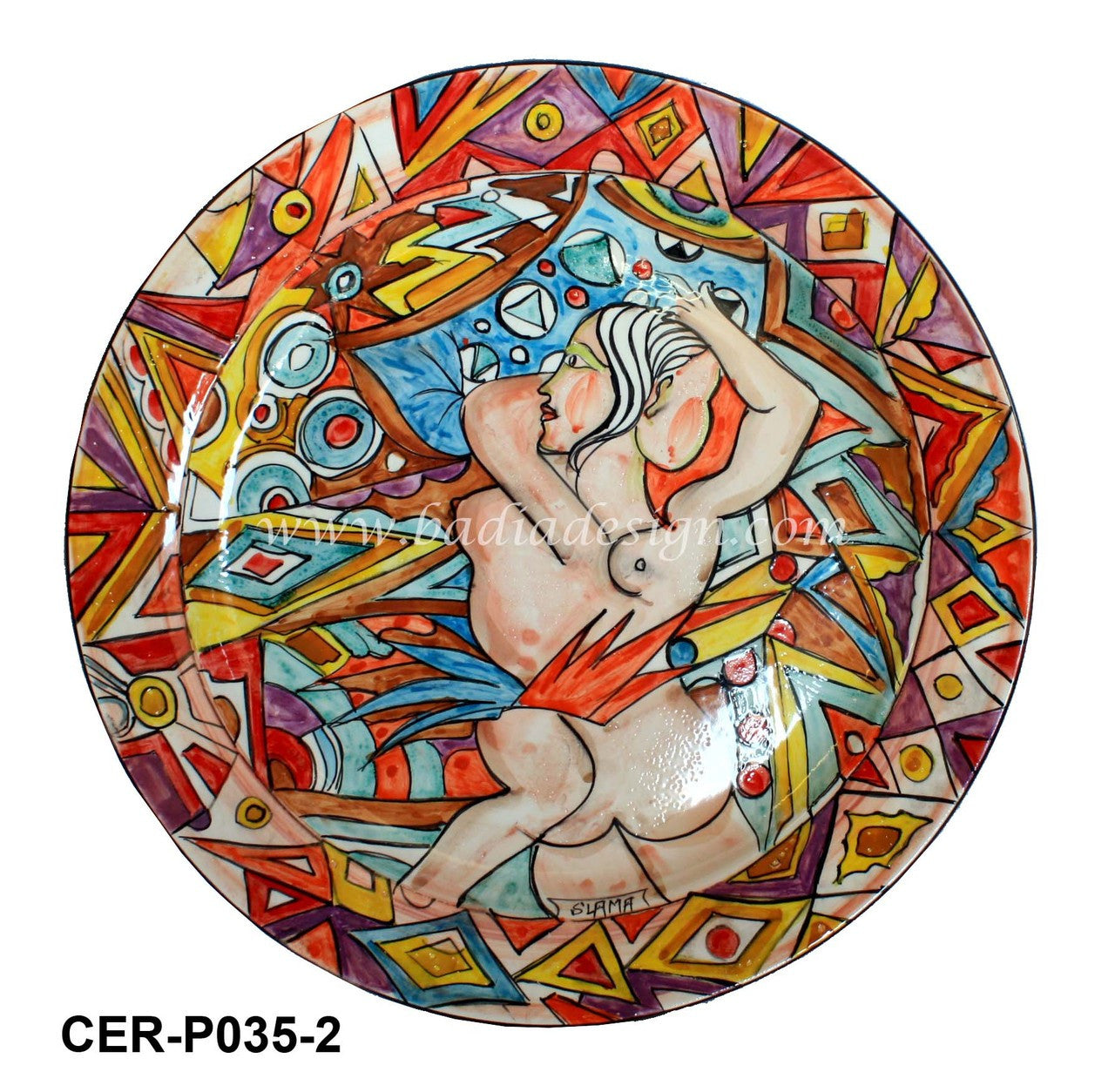 Large Artistic Hand Painted Ceramic Plate