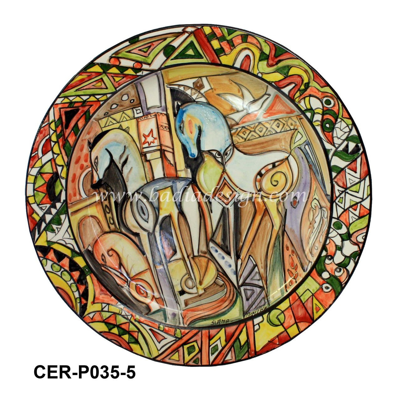 Large Artistic Hand Painted Ceramic Plate