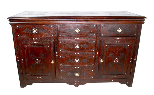 Carved Wood Bone Inlay Cabinet