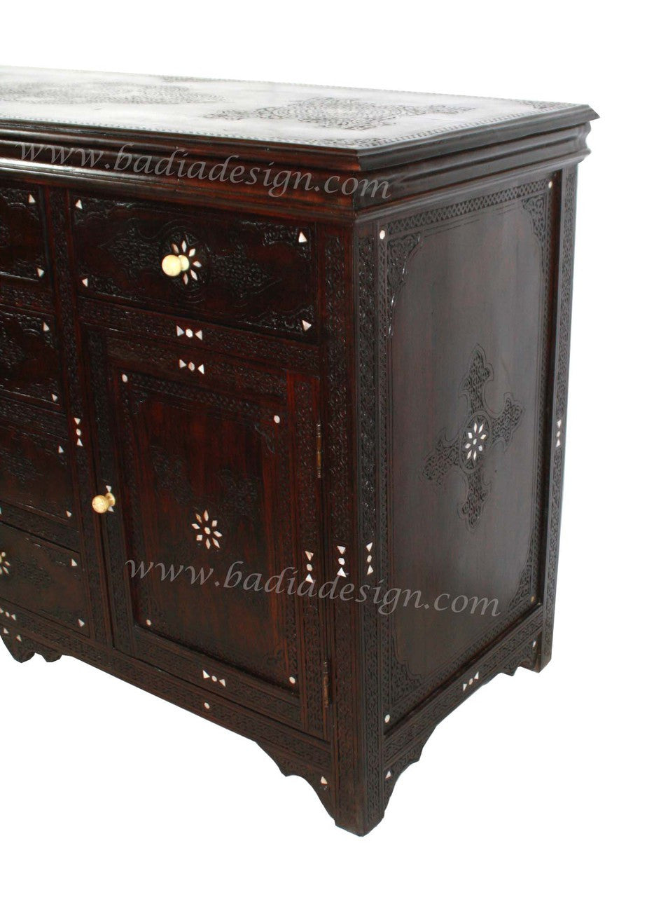 Carved Wood Bone Inlay Cabinet