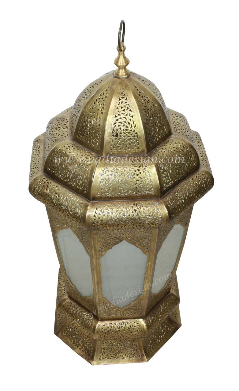 Large Brass Floor Lantern with White Glass