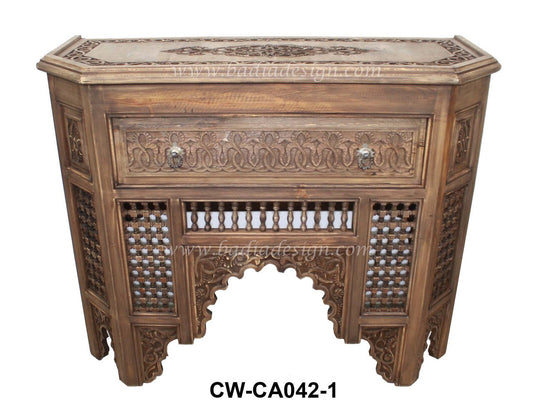 Moroccan Hand Carved Cedar Wood Cabinet
