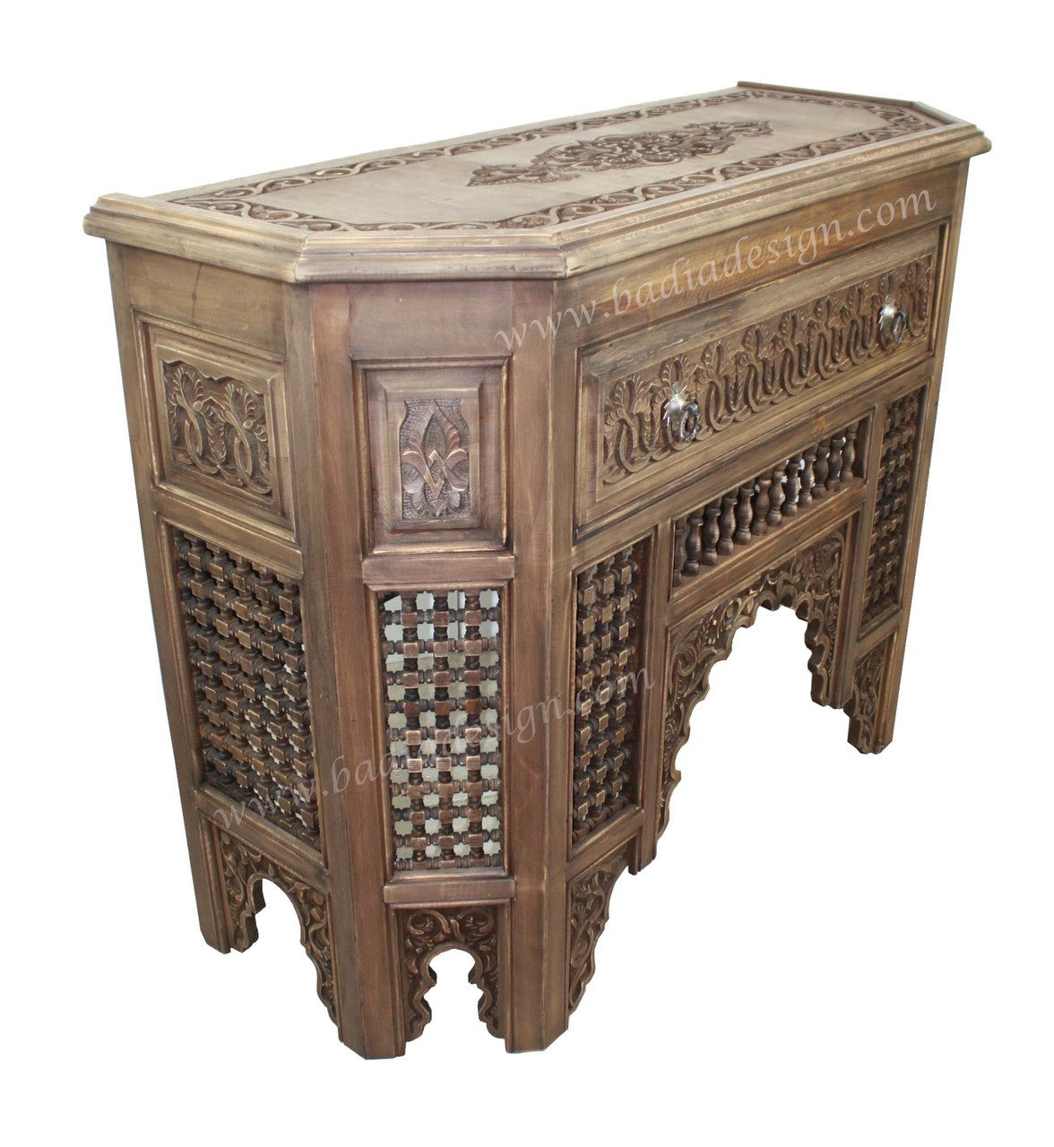 Moroccan Hand Carved Cedar Wood Cabinet