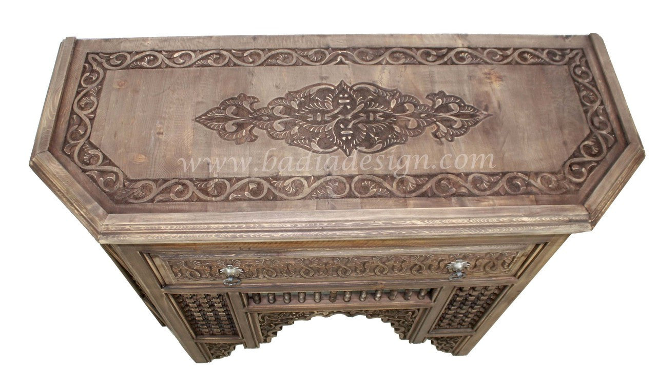 Moroccan Hand Carved Cedar Wood Cabinet