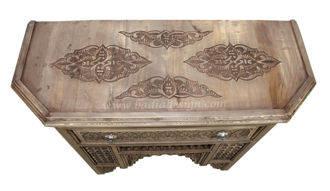 Moroccan Hand Carved Cedar Wood Cabinet