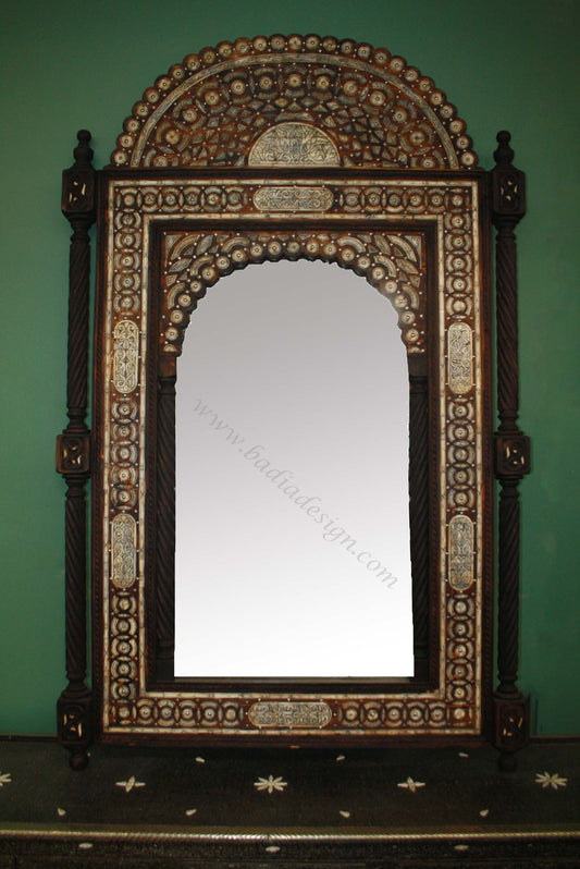 Large Carved Metal and Bone Mirror