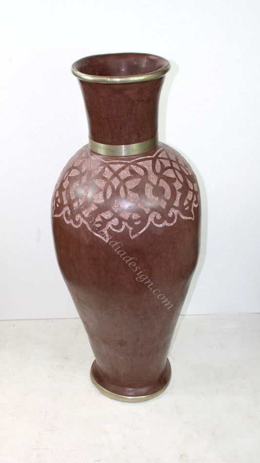 Large Ceramic Urn with Metal Rim