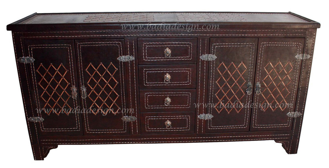 Large Moroccan Hard Leather Cabinet