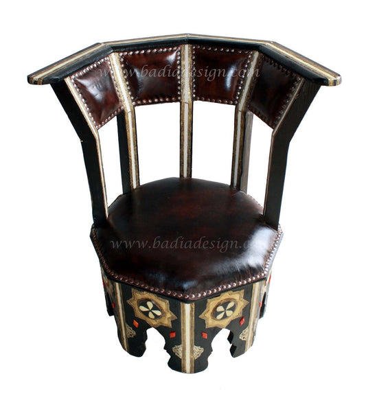 Handcrafted Embossed Metal Chair with Leather Seat