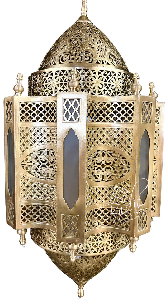Handcrafted Brass Chandelier with White Glass Panels