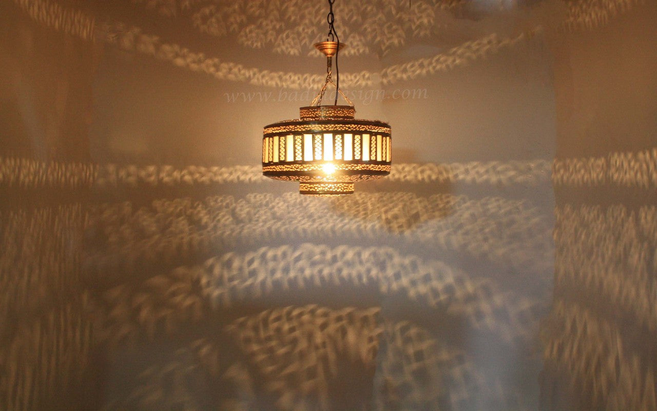 Brass Chandelier with White Glass