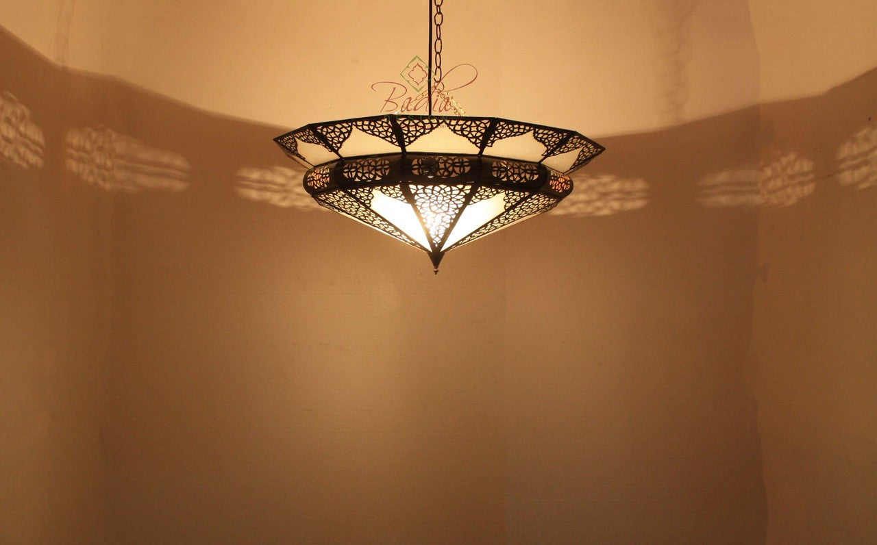 Moroccan Hanging Lantern with White Glass