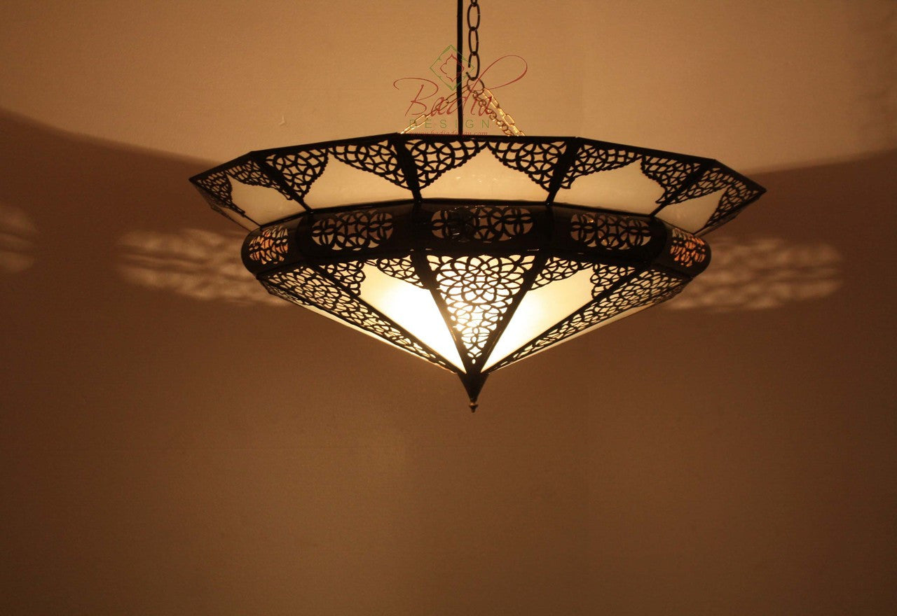 Moroccan Hanging Lantern with White Glass