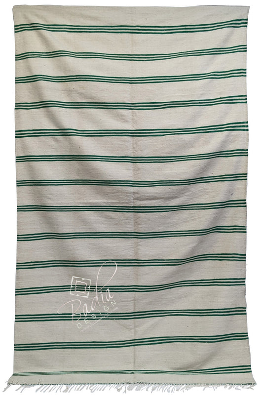 Beige and Green Berber Wool Rug