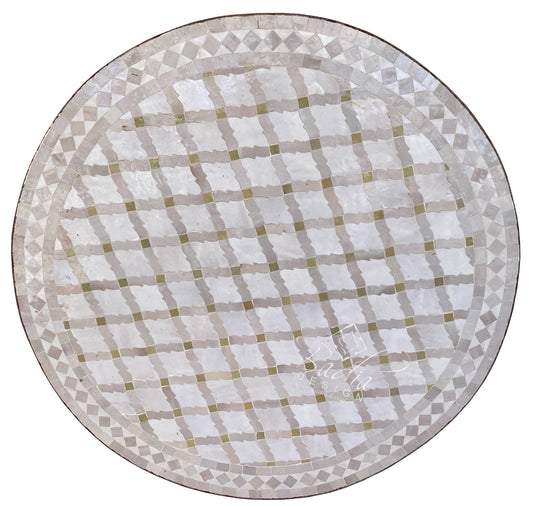 Beige and White Mosaic Tile Table Top