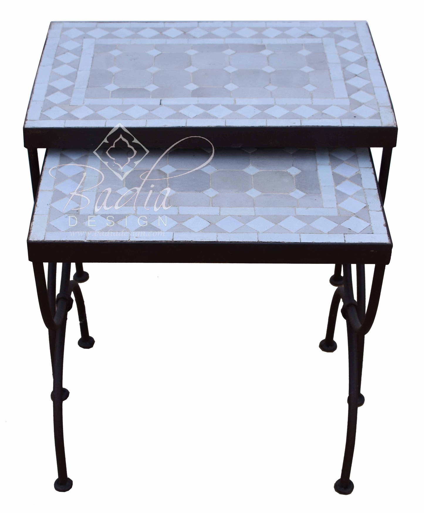 Beige and White Nesting Tile Tables - MT769