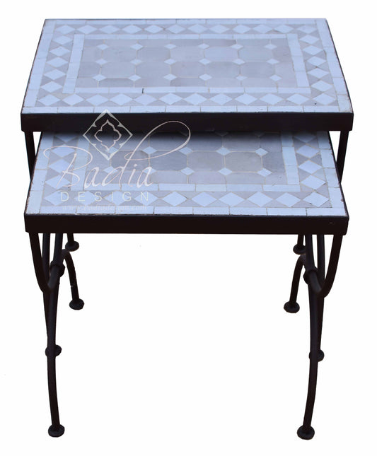 Beige and White Nesting Tile Tables - MT769