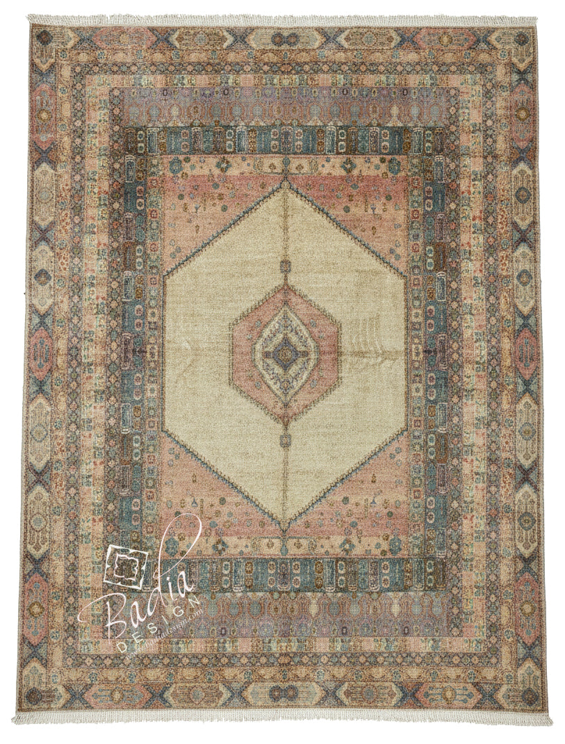 Berber Beige Rug with Geometric Designs