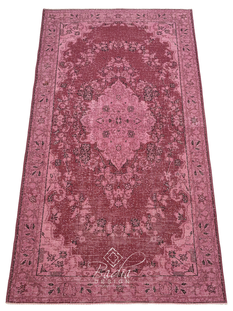 Burgundy Vintage Rug with a Floral Medallion Design