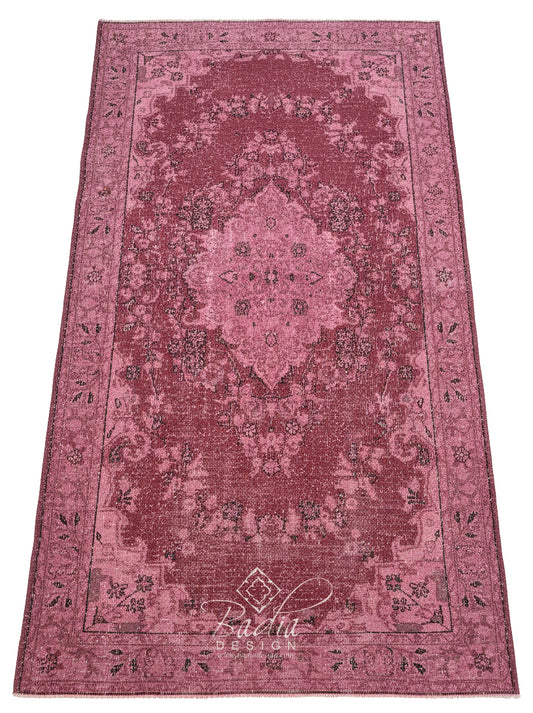 Burgundy Vintage Rug with a Floral Medallion Design