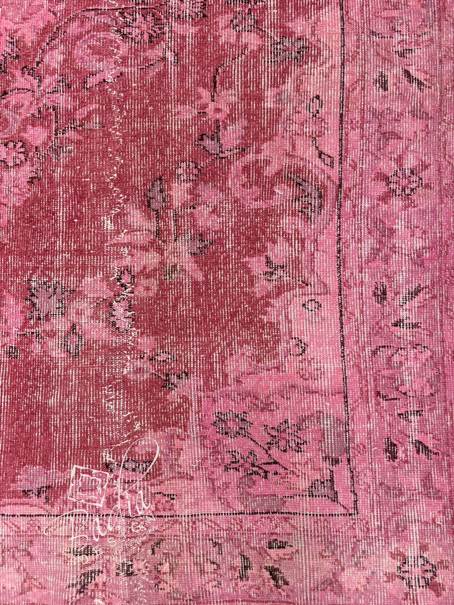 Burgundy Vintage Rug with a Floral Medallion Design