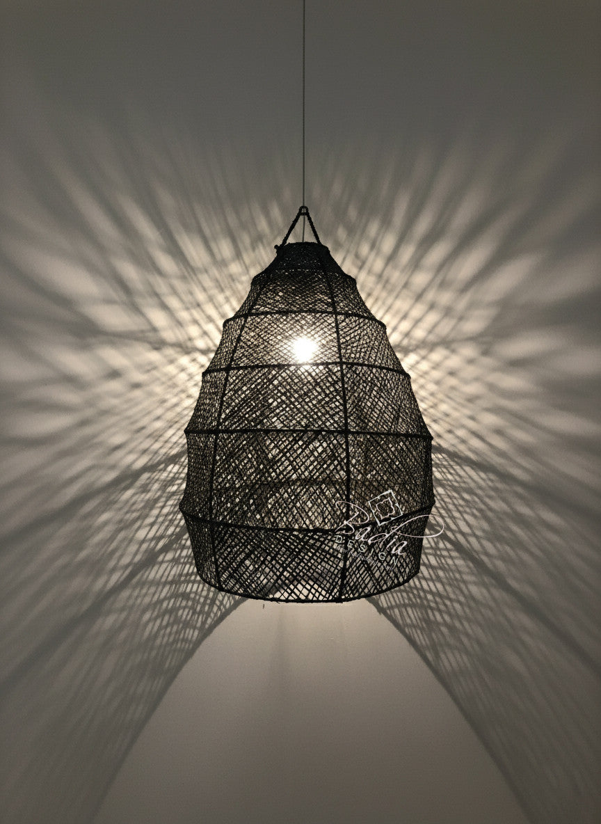 Black Raffia Dome-Shaped Lantern