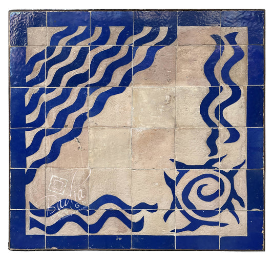 Square Blue and Beige Tile Table Top