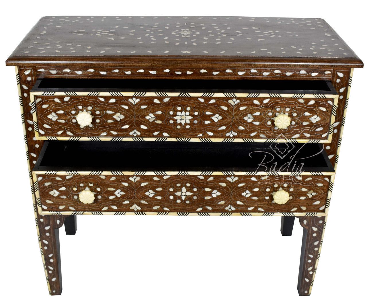 Bone Inlay Dresser with Two Drawers
