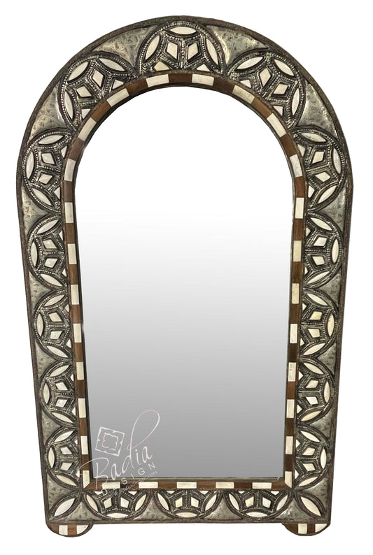 Arch Top Vintage Metal and White Bone Inlay Mirror
