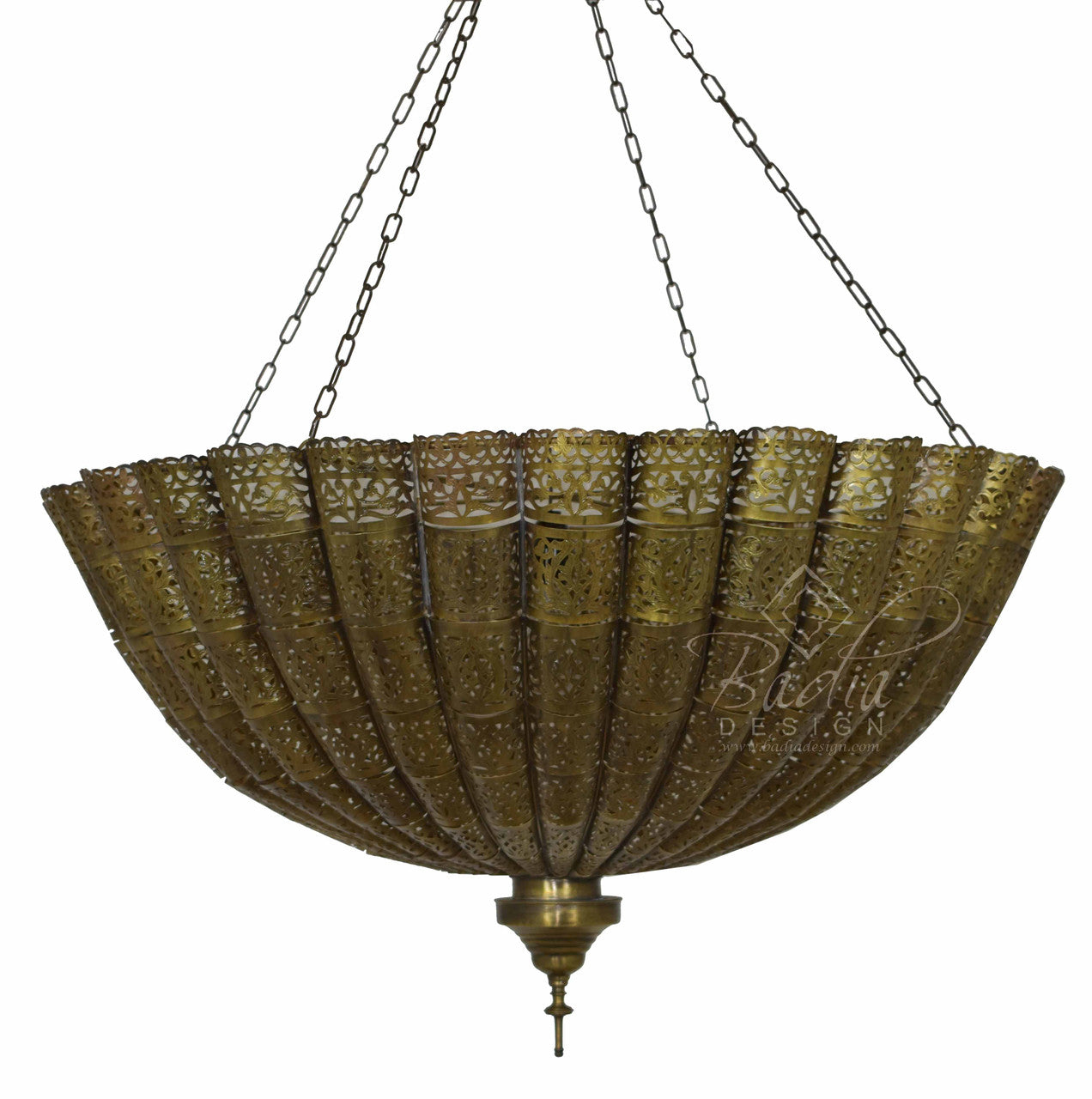Intricately Designed Bowl Shaped Brass Chandelier