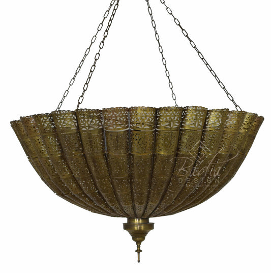 Intricately Designed Bowl Shaped Brass Chandelier
