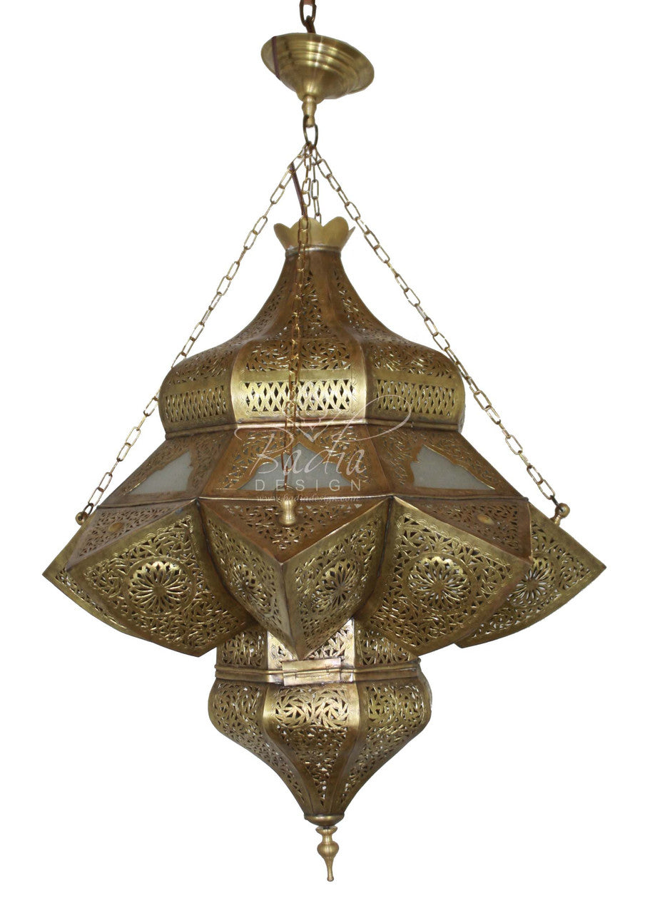 Brass Chandelier with Frosted White Glass