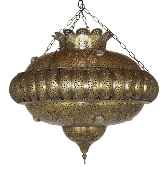 Hand Punched Brass Chandelier with White Glass Eyelets