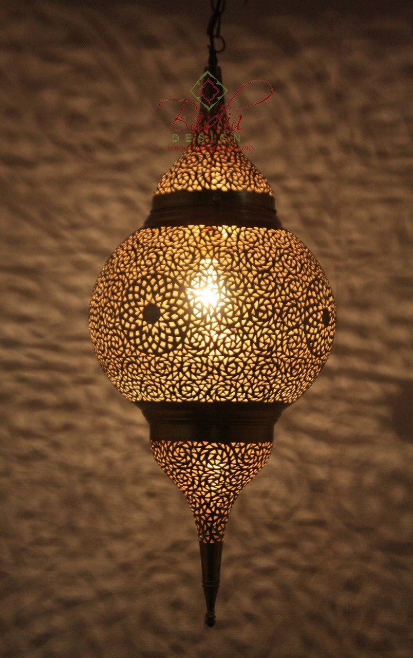 Tall and Intricately Pierced Brass Chandelier