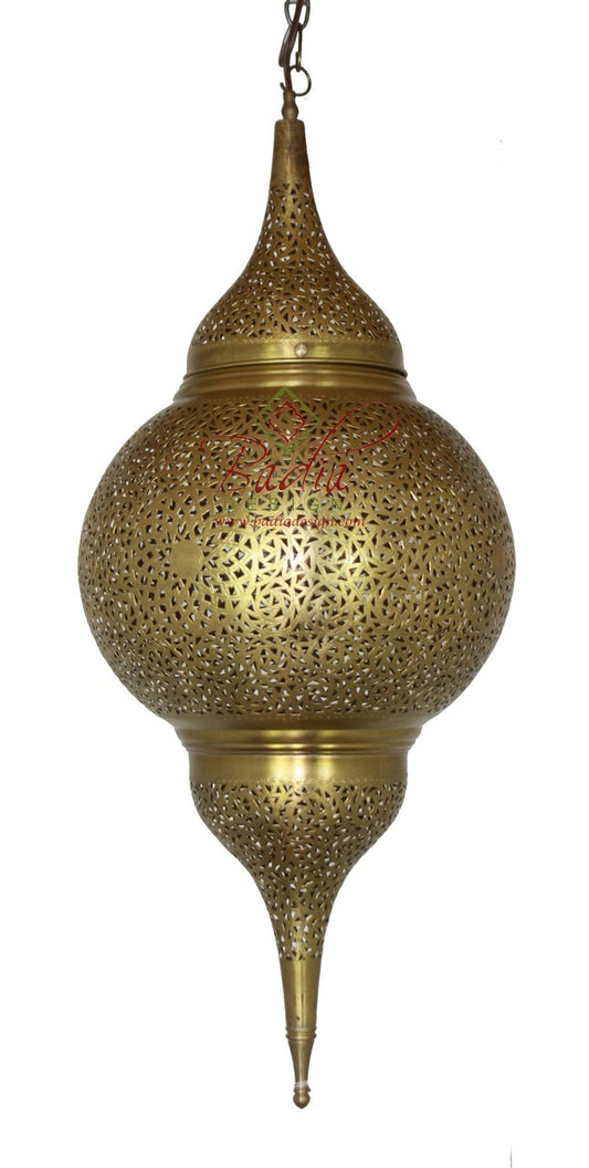 Tall and Intricately Pierced Brass Chandelier