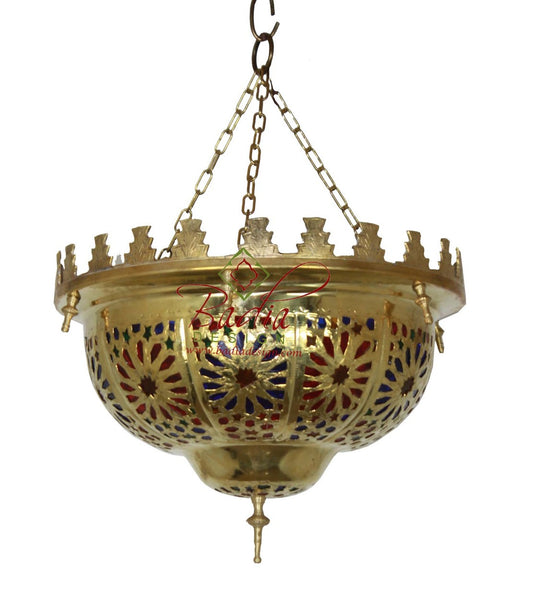 Brass Lantern with Multi Color Glass