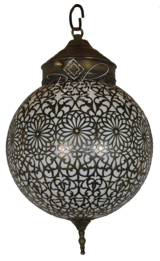 Brass Pendant Light with White Glass