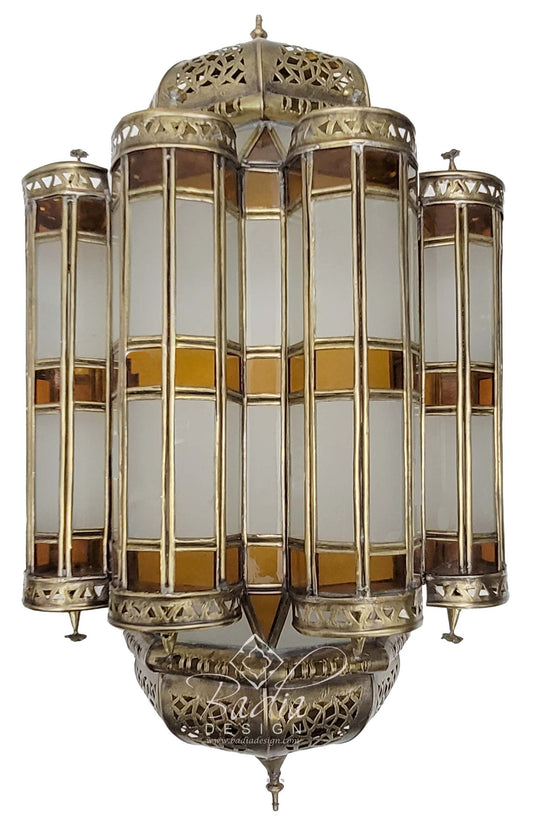 Brass Wall Sconce with Amber and White Color Glass
