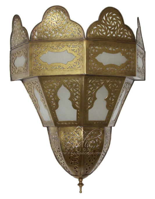 Intricately Designed Brass Wall Sconce with Soft White Glass