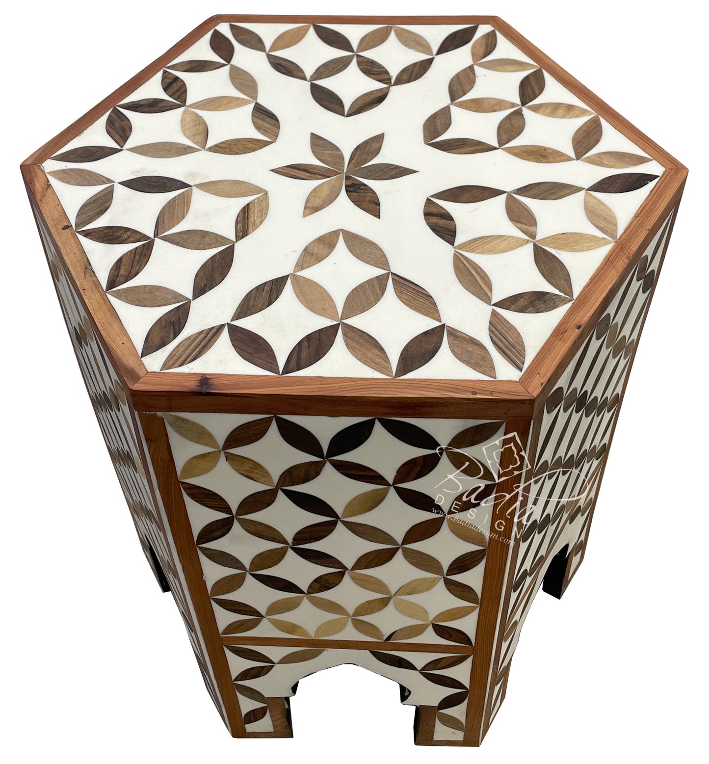 Moroccan Brown White Camel Bone Inlay Side Table