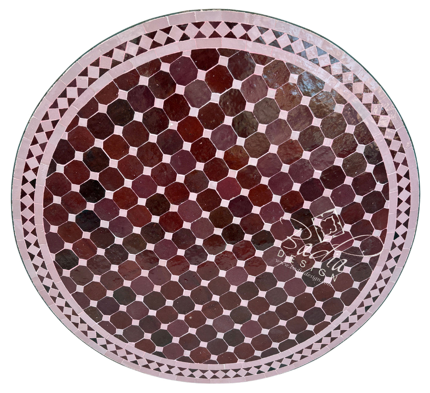 36 Inch Round Burgundy and Soft Pink Tile Table Top